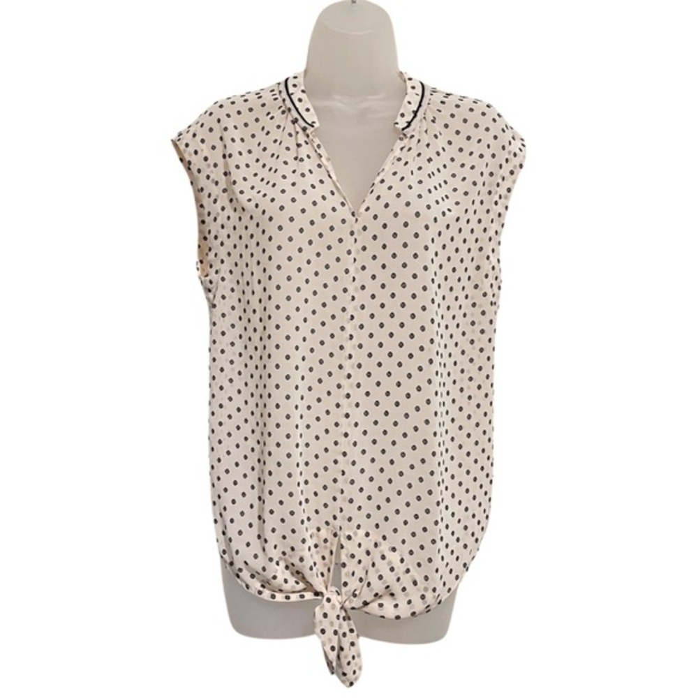 Anthropologie CURRENT AIR Cap Sleeve Polka Dot Front Tie Blouse Sheer V-Neck